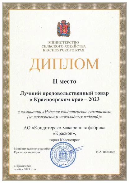 2 Место Диплом Изделия Кондитерские Сахаристые